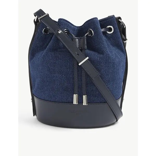 Nwt The Kooples Tina Denim And Leather Small Bucket Bag